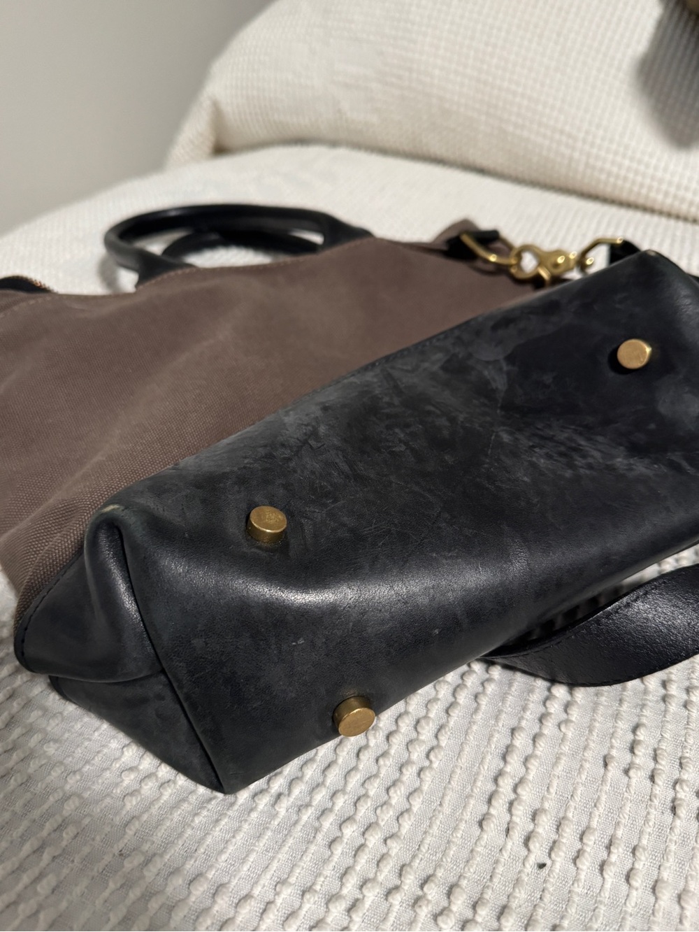 R. Riveter Grey/Brown Canvas Crossbody Bag with Black Leather Trim & Brass - Picture 5 of 5
